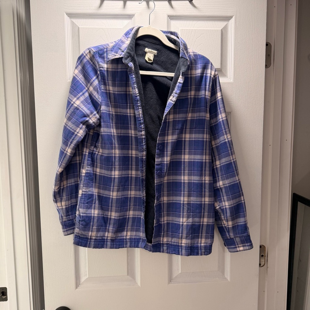 L.L. Bean Purple and Black Plaid Sherpa-Lined Shirt Jacket